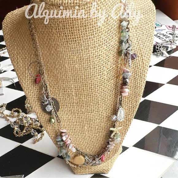 Silver and Pink Beaded Charm Necklace